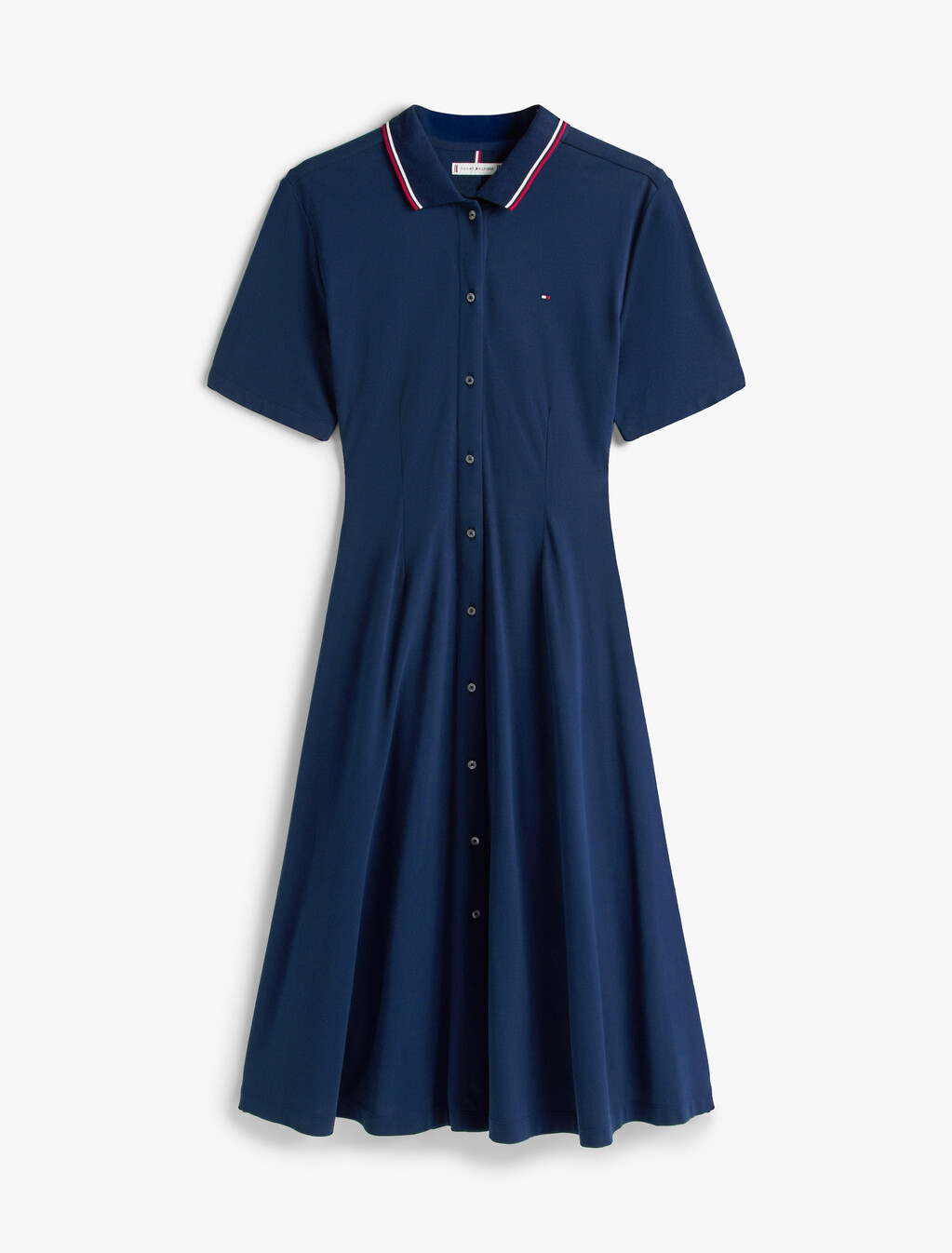 Knit Fit & Flare Polo Dress, Dark Night Navy, hi-res