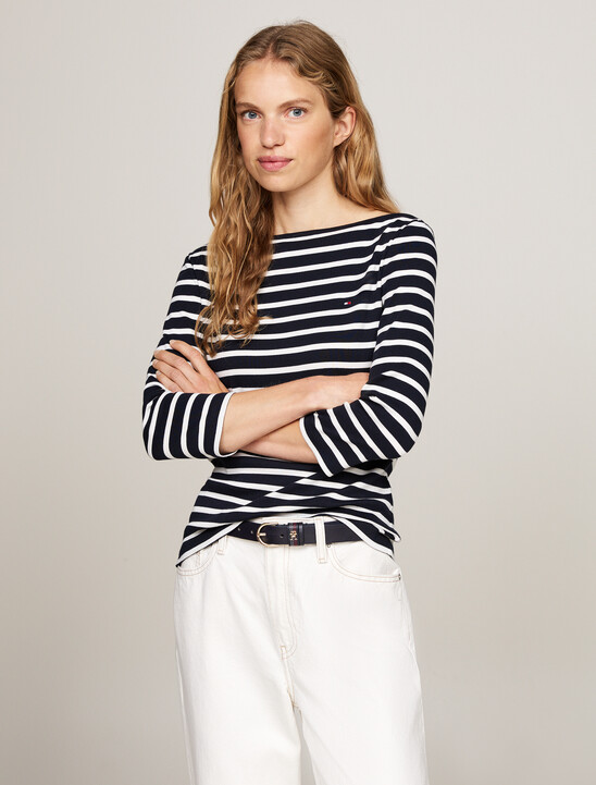 Three-Quarter Sleeve Boat Neck T-Shirt