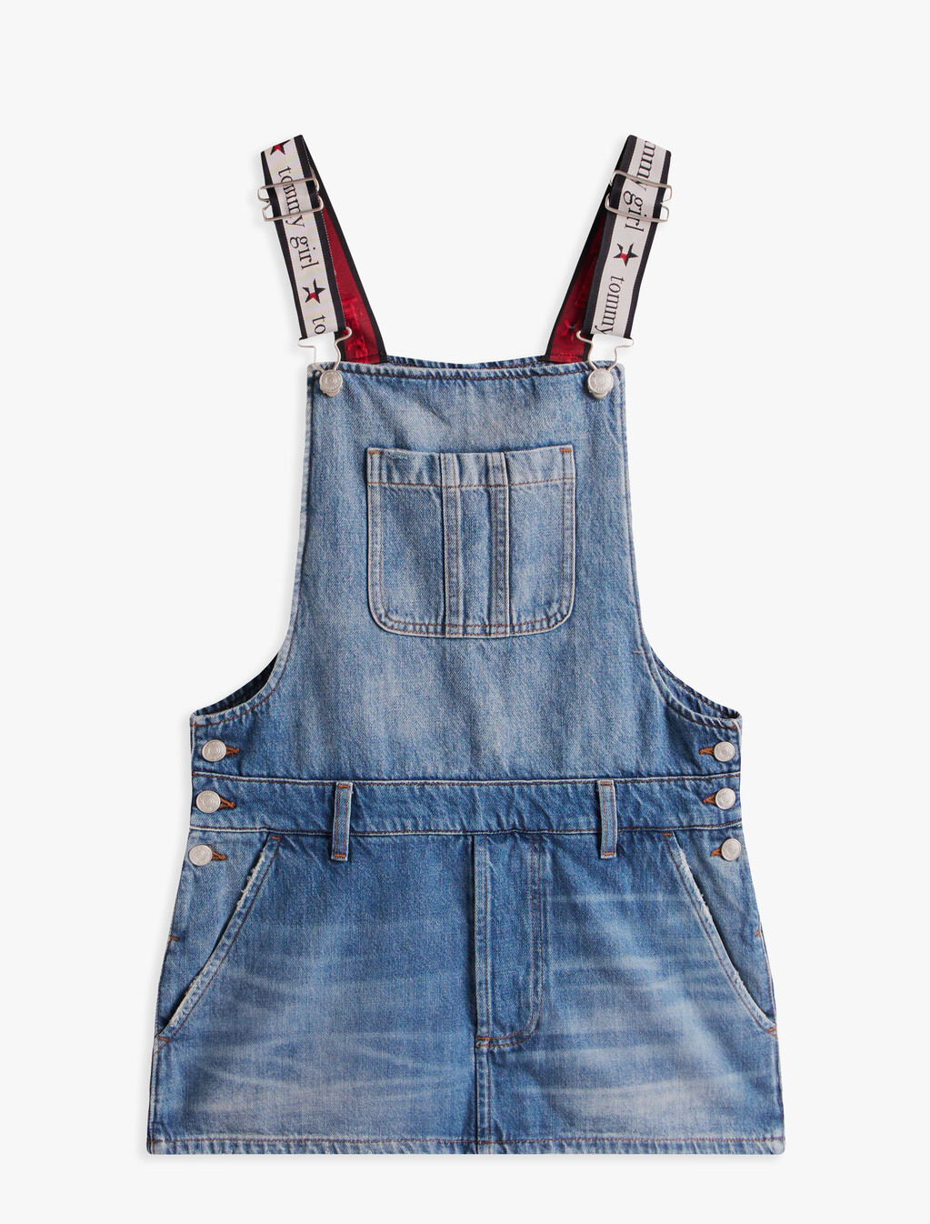 Tommy Girl Mini Denim Dungaree Dress, Indigo Wash / Ecru, hi-res