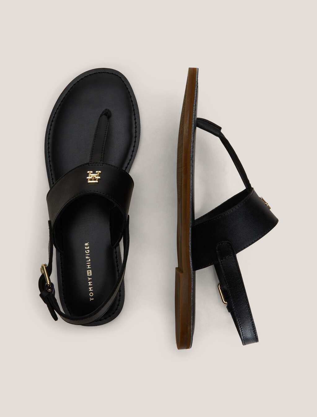 Monogram Thong Sandals, Black, hi-res