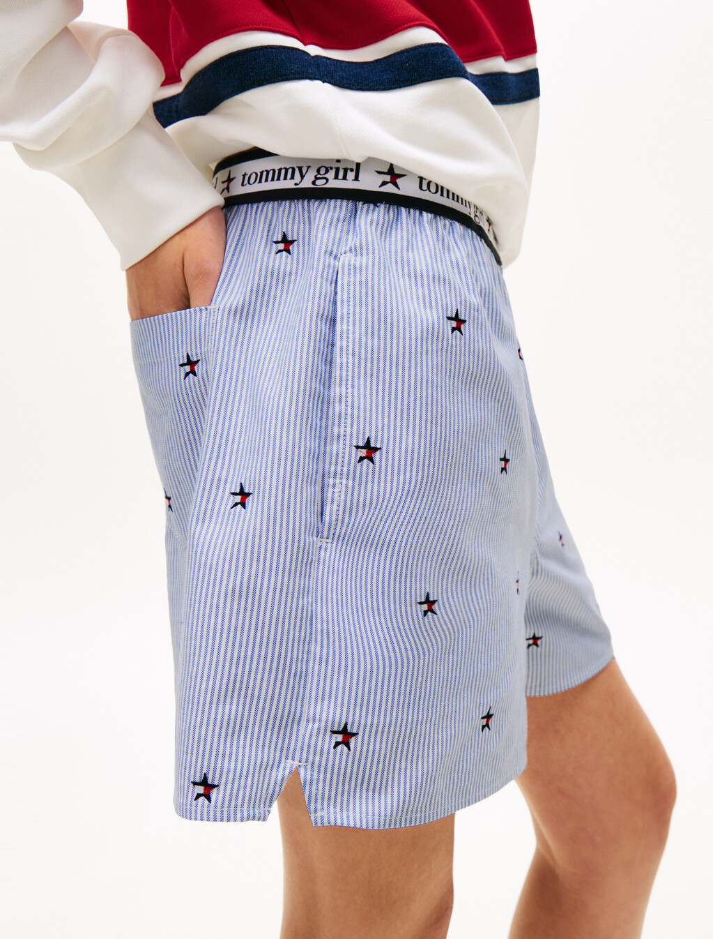 Tommy Girl Loose Ithaca Stripe Star Embroidery Shorts, Ithaca, hi-res