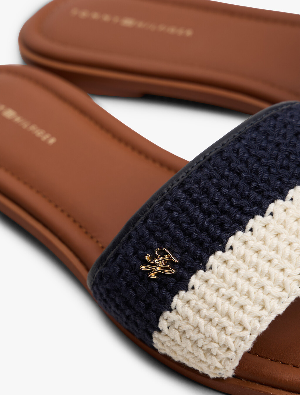 Logo Plaque Colour-Blocked Woven Mules, Space Blue, hi-res