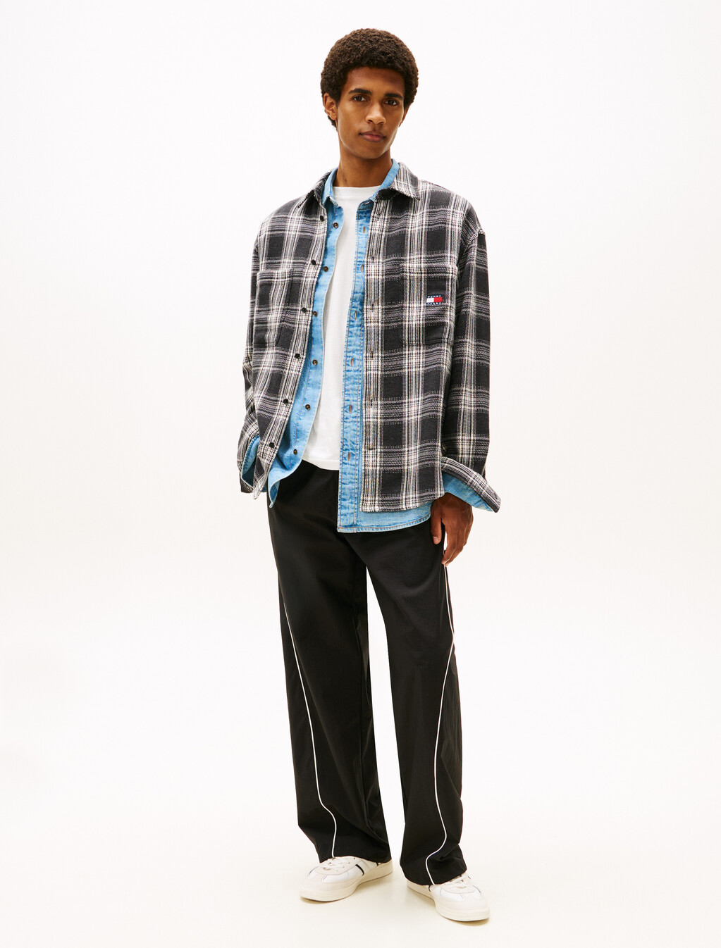 Classic Plaid Relaxed Brushed Overshirt, Black/Check, hi-res