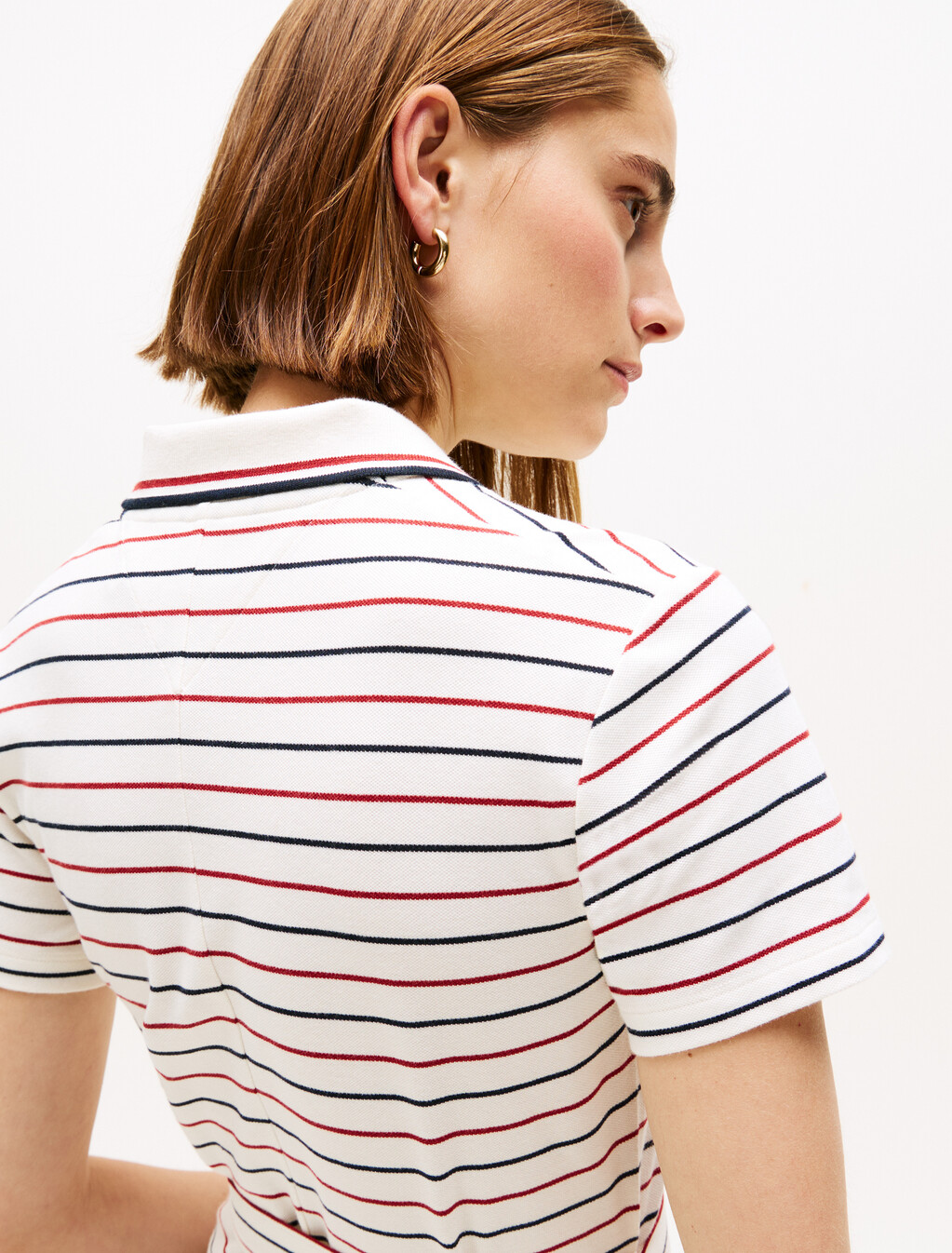 Asia Fit Midi Fit & Flare Polo Dress, Multi Stripe Ivory/Red/Navy, hi-res