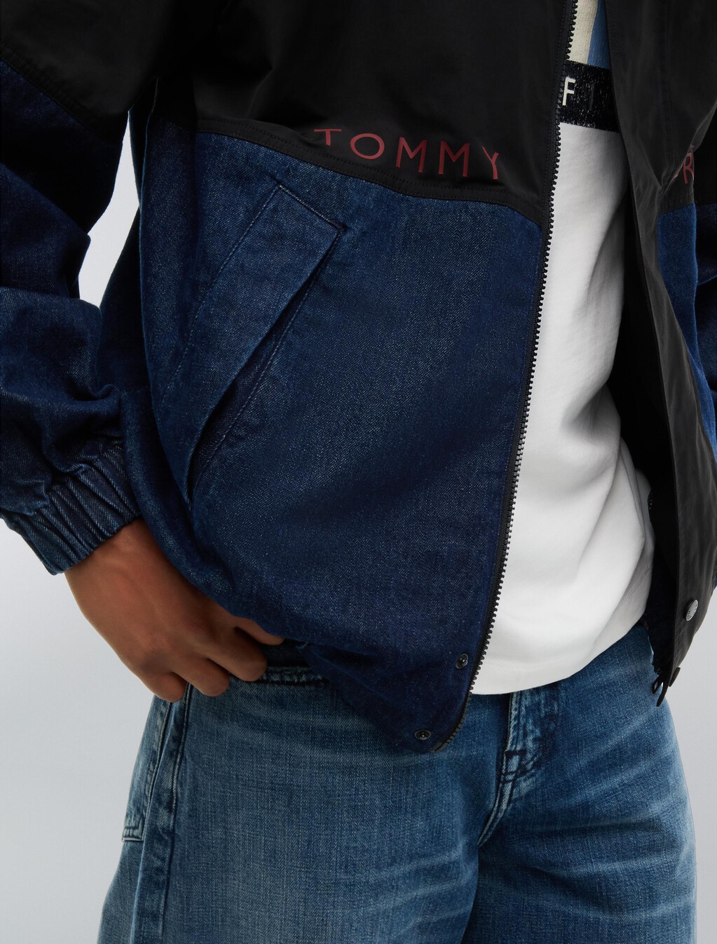 Tommy Hilfiger x FRGMT Colour-Blocked Regatta Jacket, Black / Flat Wash Denim, hi-res