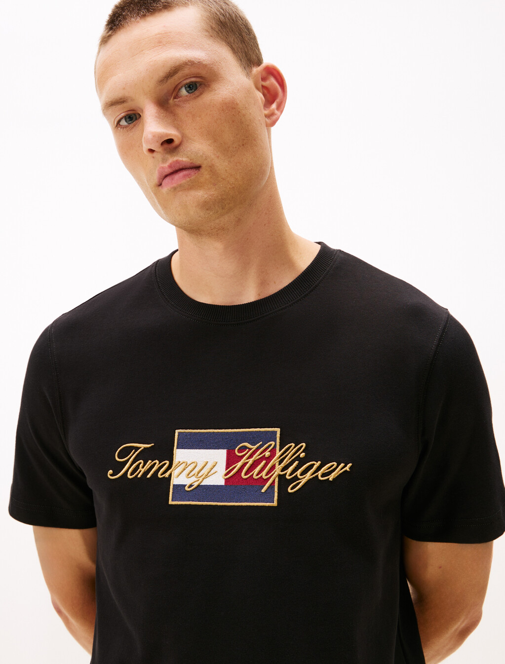 Logo Embroidery Crew Neck T-Shirt, Black, hi-res