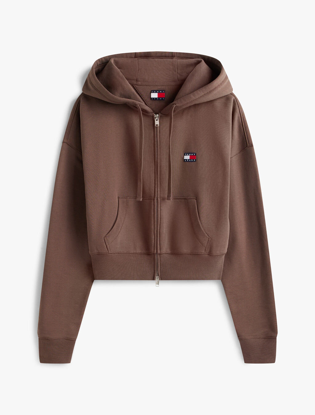 Boxy Cropped Zip Thru Hoodie, Black Walnut, hi-res