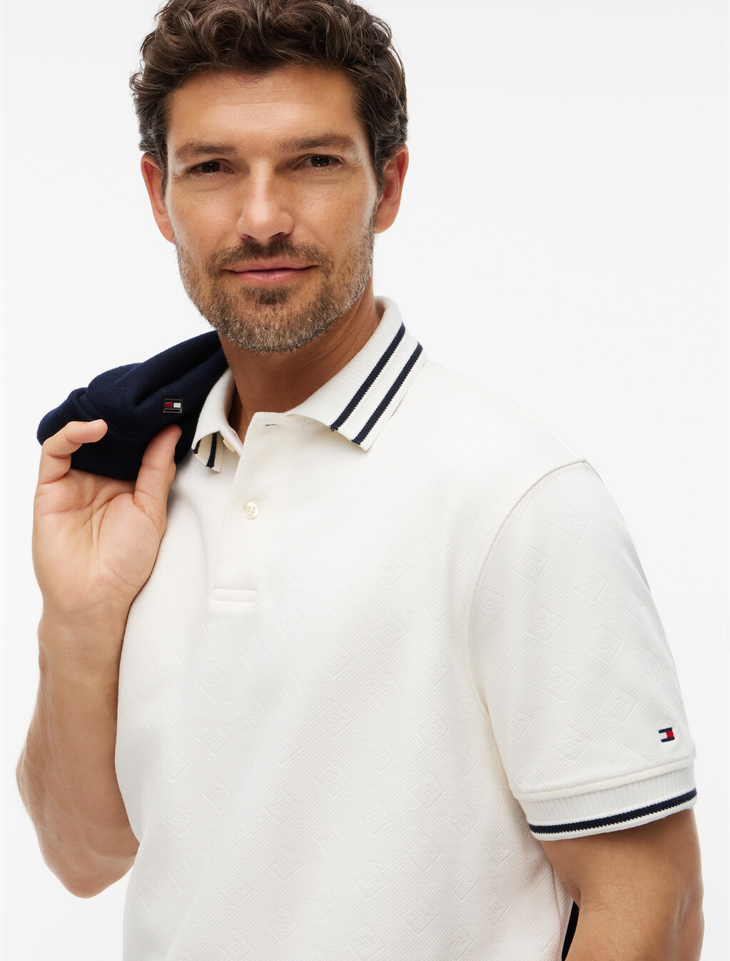 Relaxed Fit Foulard Jacquard Polo Shirt, Ivory Petal, hi-res