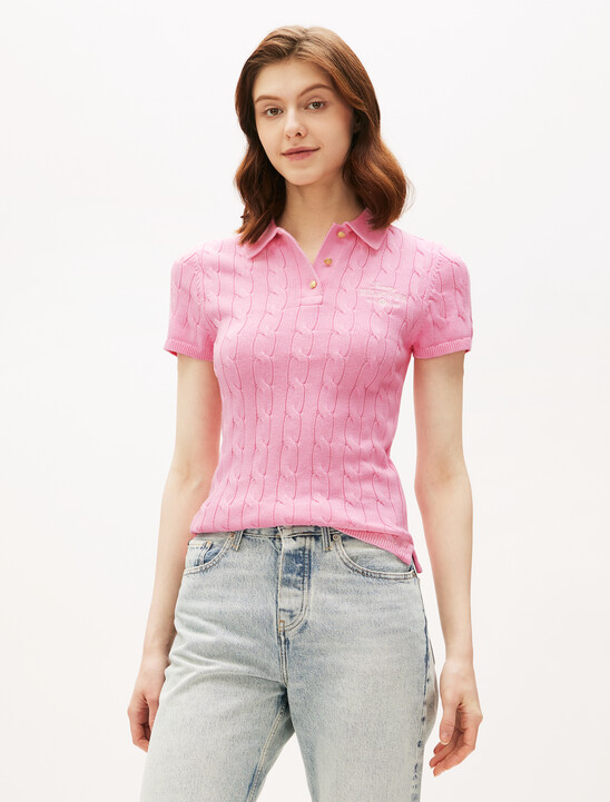 Asia Fit Cable Knit Slim Polo
