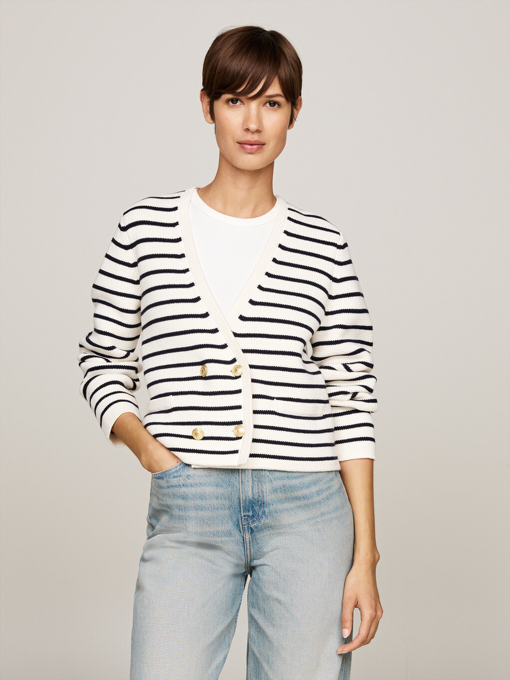 Breton Stripe Cardigan, Breton Stp/ Ivory Petal/ Desert Sky, hi-res