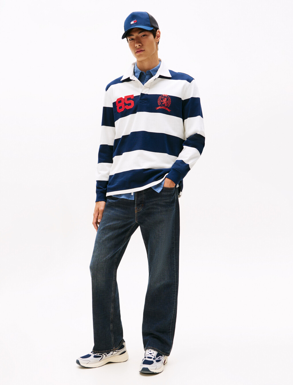 Heritage Relaxed Stripe Rugby Shirt, Dark Night Navy Stripe, hi-res