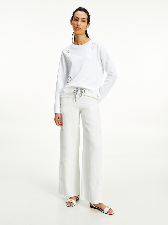 TOMMY ICONS EMBROIDERY WIDE LEG TROUSERS