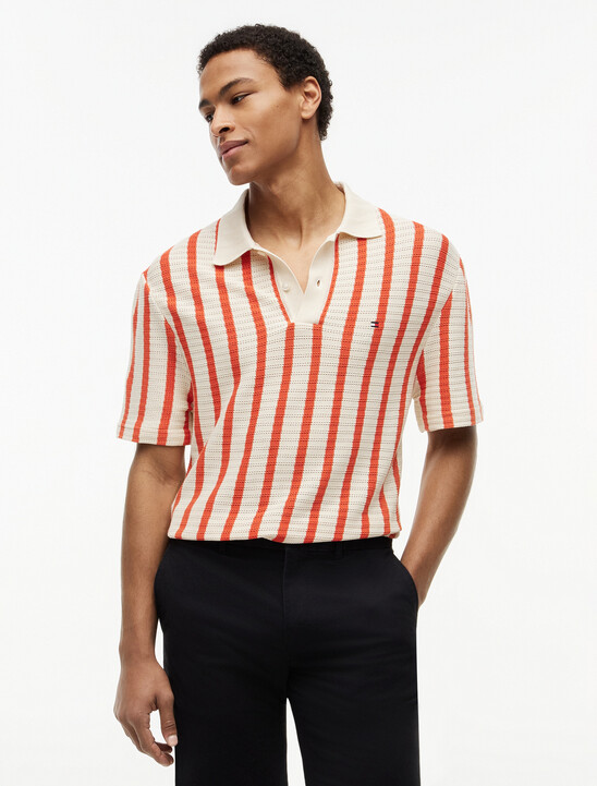 Relaxed Fit Open Knit Polo Shirt