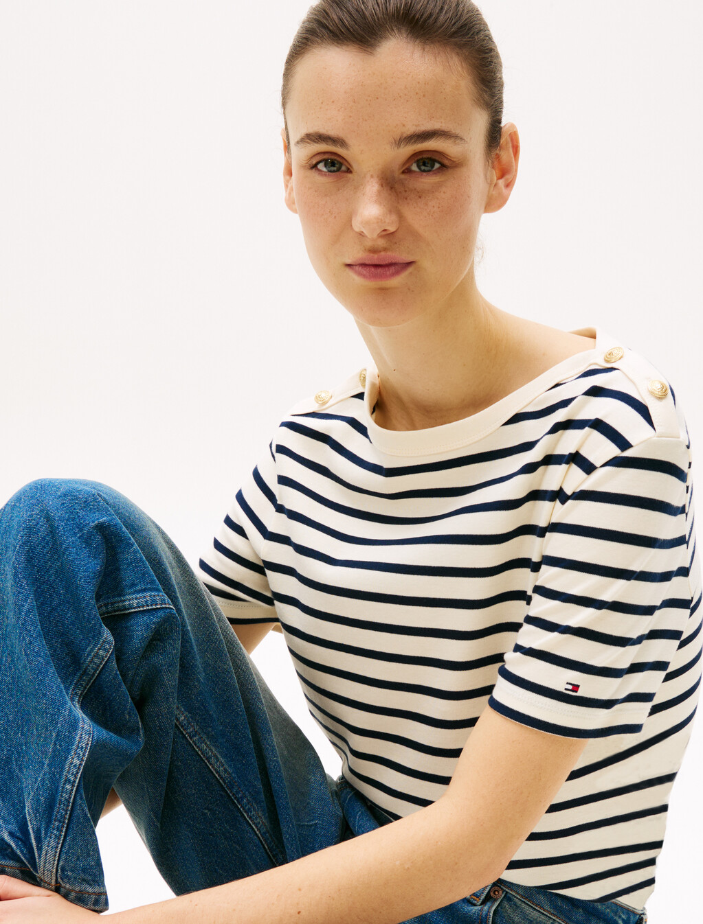 Stripe Boat Neck Relaxed T-Shirt, Calico/Dark Night Navy Stp, hi-res