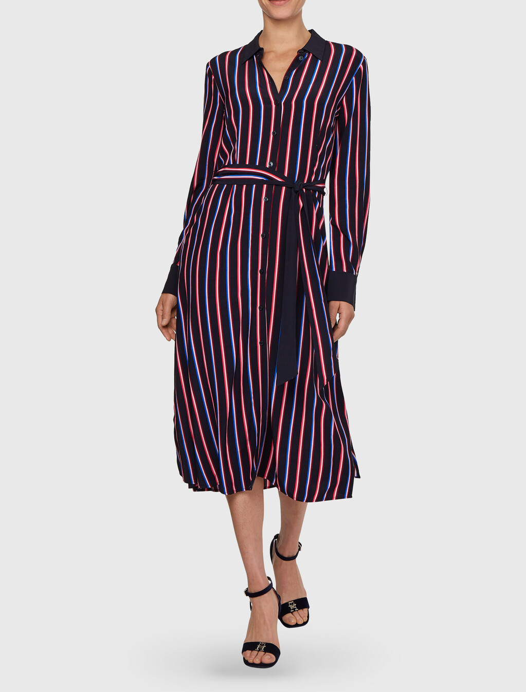 Viscose Stripe Midi Shirt Dress, Mini Pop Stripe, hi-res