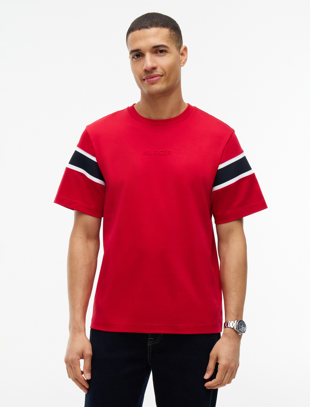 Interlock Knit Crew Neck T-Shirt, Medium Red, hi-res