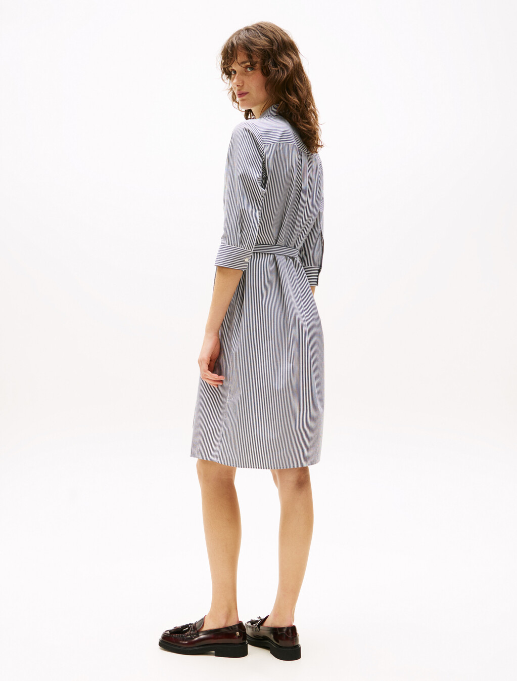 Asia Fit 3/4 Sleeve Shirt Dress, Classic Ithaca/ Dark Night Navy, hi-res