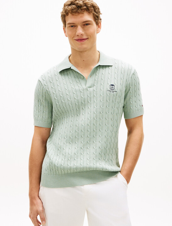 Regular Fit Embroidery Cable Knit Polo Shirt