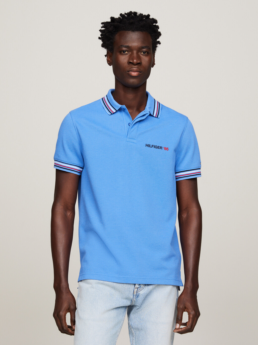 Global Stripe Tipped Regular Fit Polo, Blue Spell, hi-res
