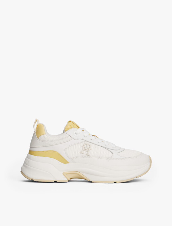 Leather Mixed Texture Chunky Trainers, Ancient White Leather Mixed Texture Chunky Trainers