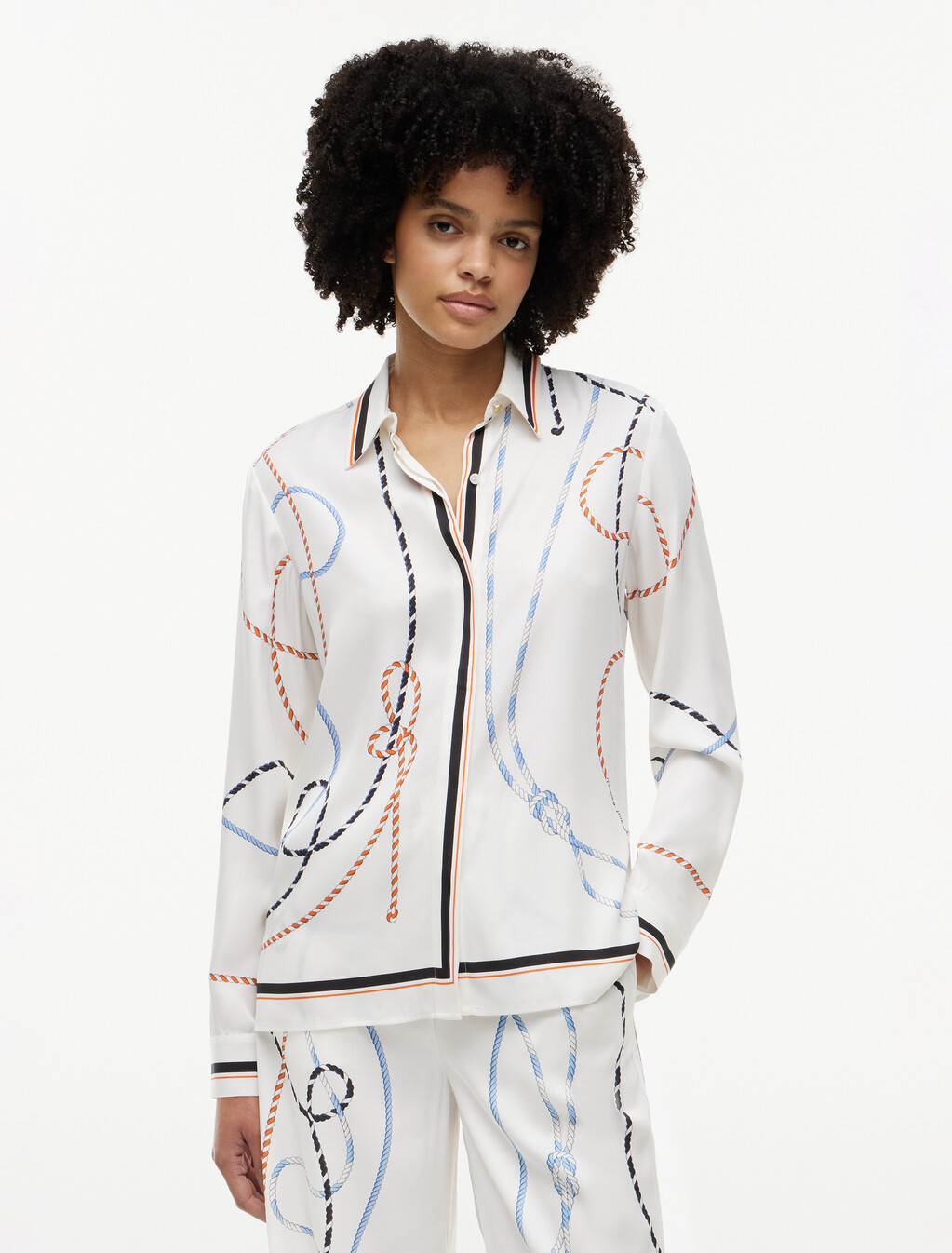 Regular Fit Rope Print Gold-Tone Button Shirt, Placed Multi Color Rope, hi-res