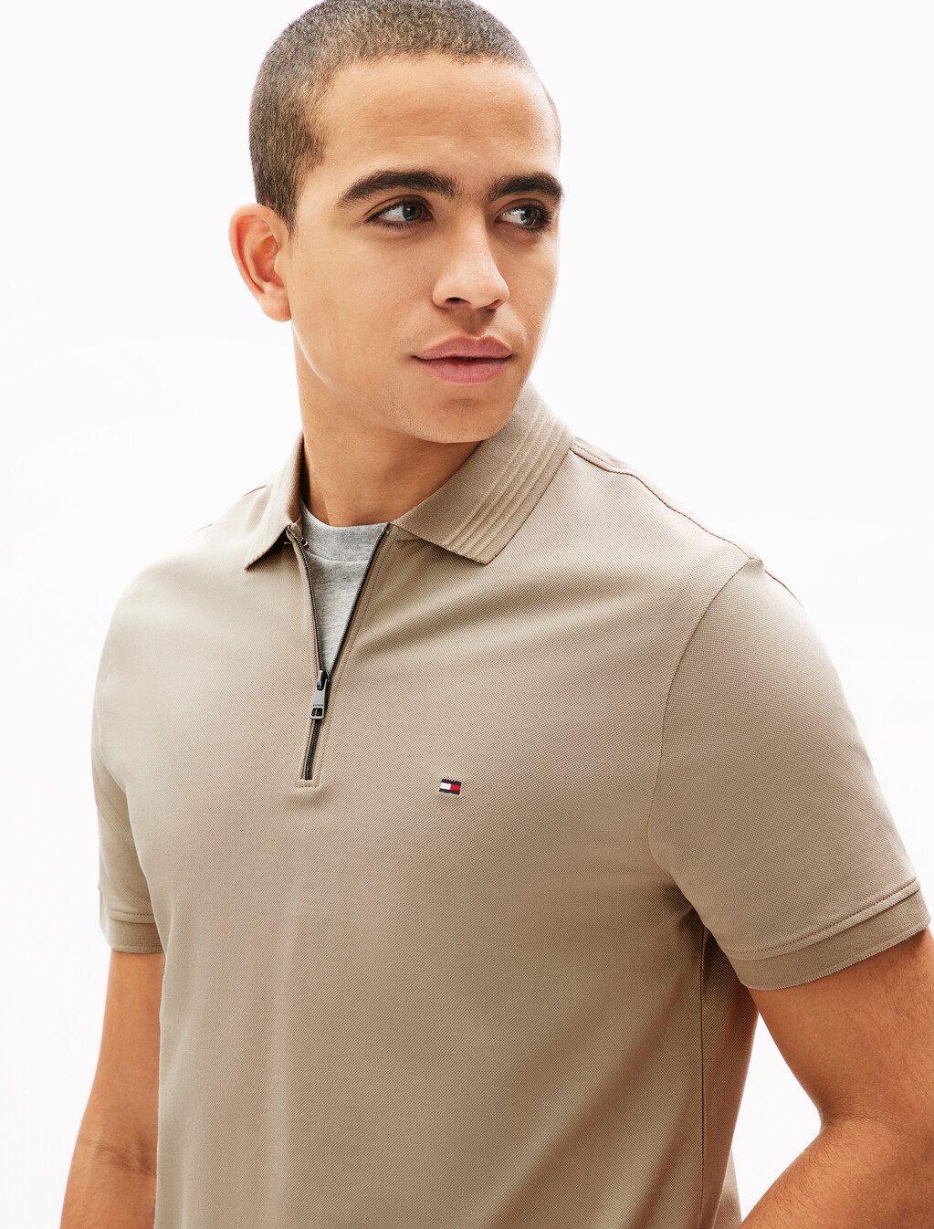 Mercerized Pique Zip Up Polo, Sandalwood, hi-res