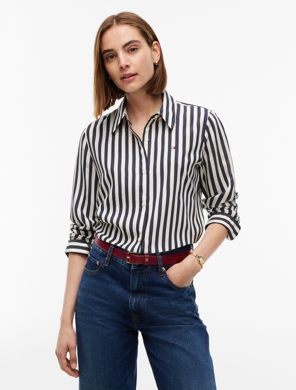 Regular Fit Stripe Shirt, Banker Stp Dark Blue Ecru, hi-res