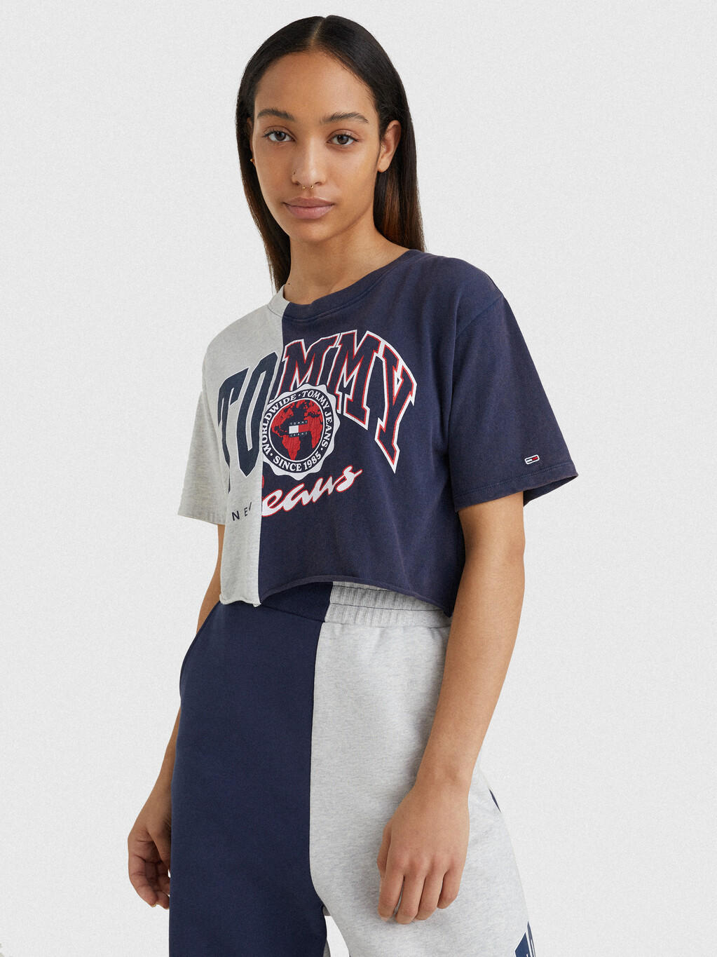 Buy SPLICED LOGO CROPPED T-SHIRT in color NAVY