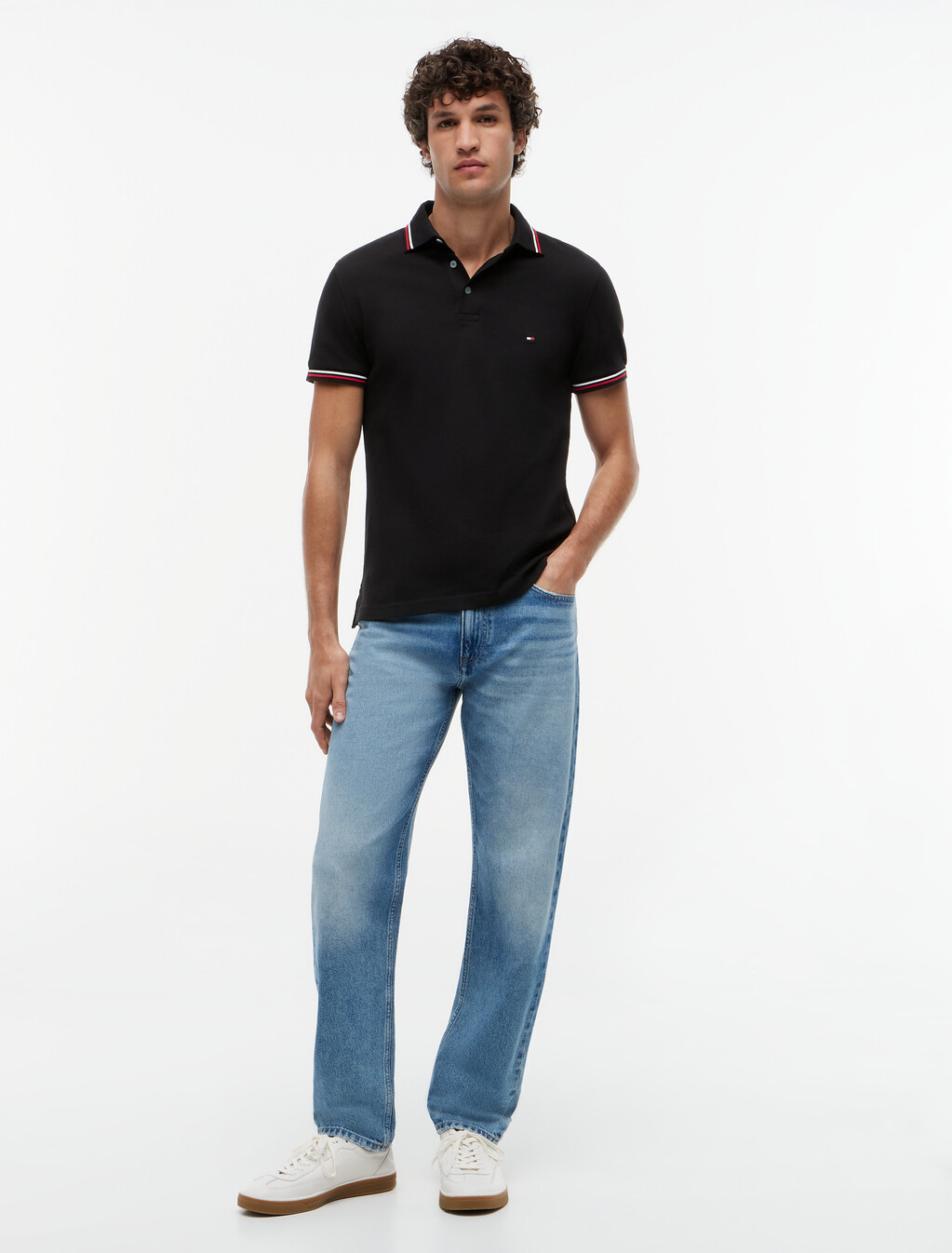 Tipped Slim Polo, Black, hi-res