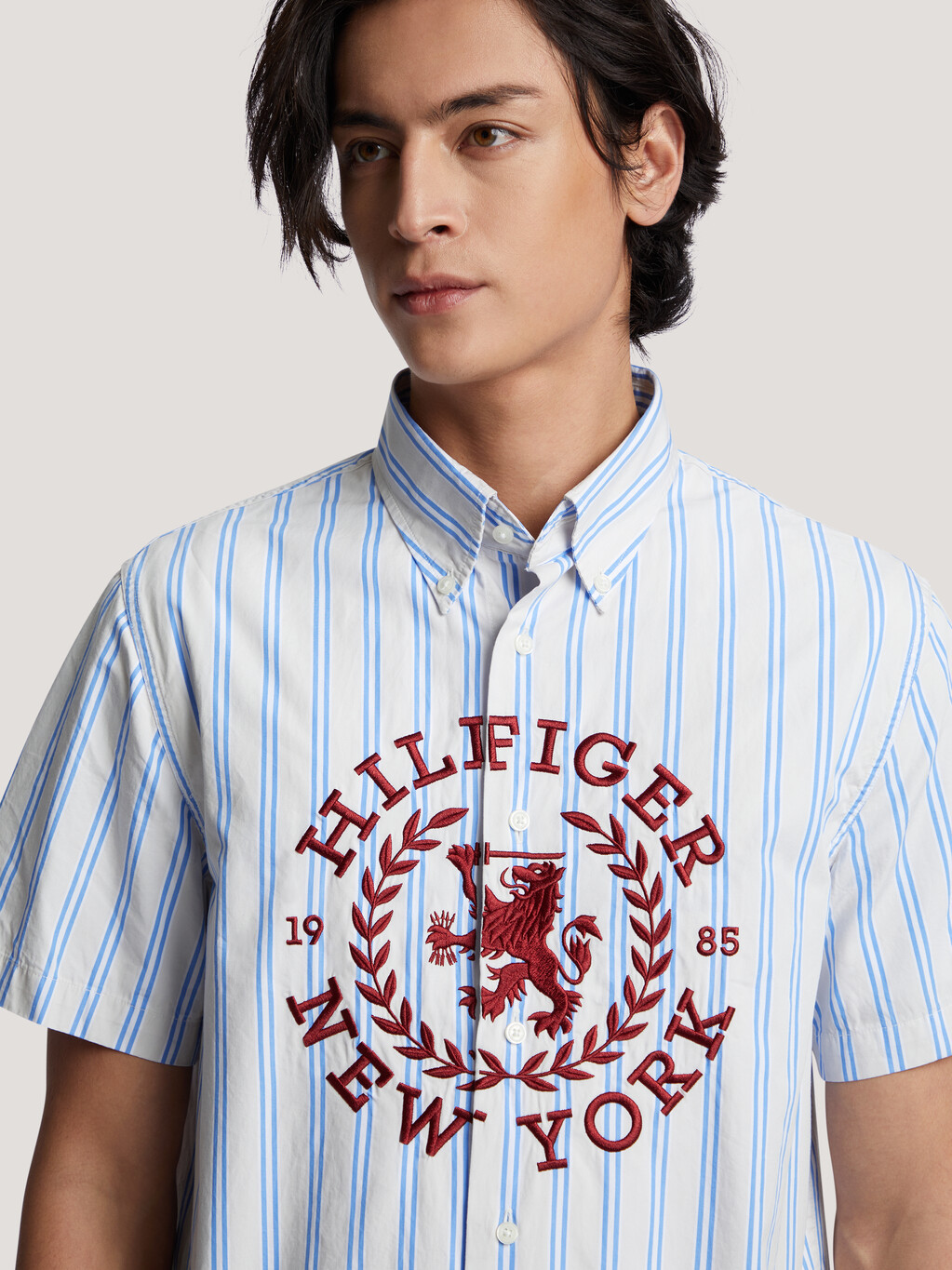 TH Crest Stripe Short Sleeve Shirt, Misty Coast / Blue Spell / Multi, hi-res