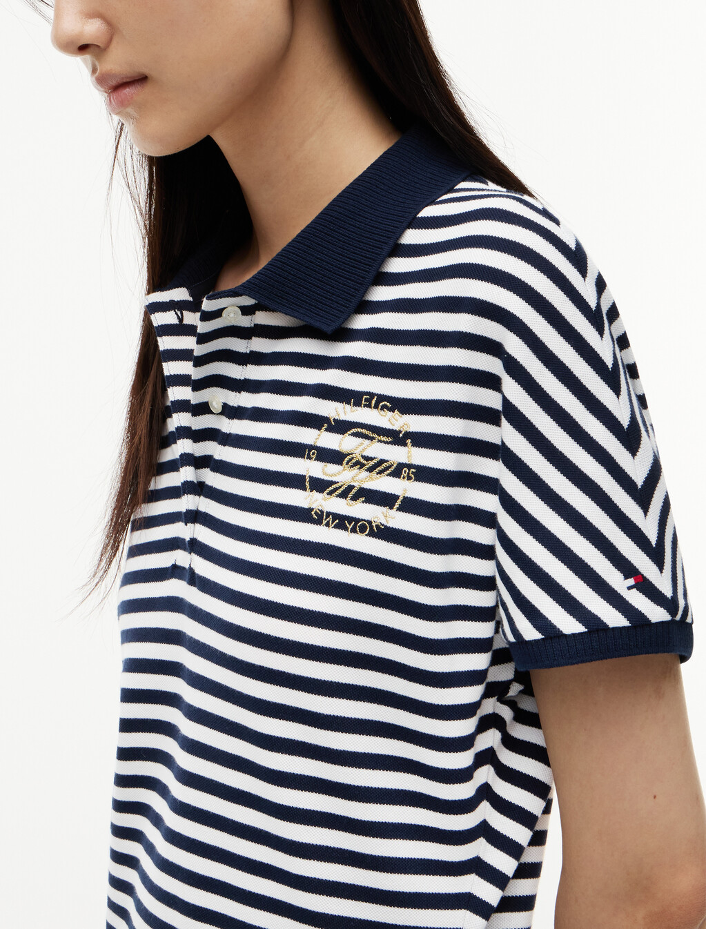 Metallic Logo Pique Mini Polo Dress, Breton Stripe Dark Night Navy/Ecru, hi-res