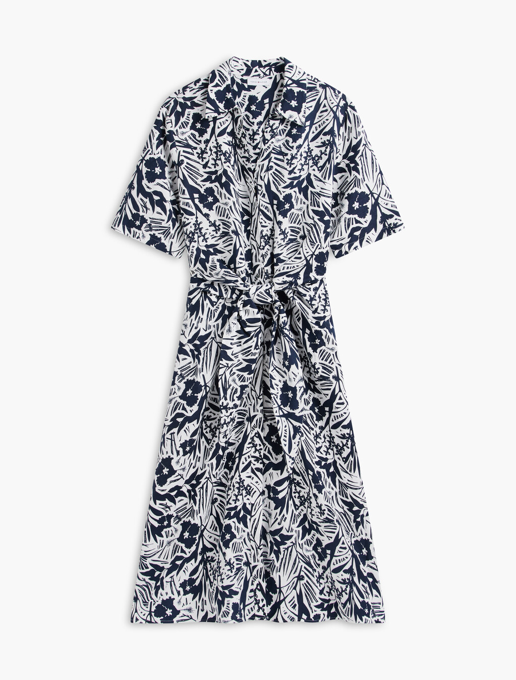 Linen Viscose Knot Dress, Tropical Floral/ Navy, hi-res