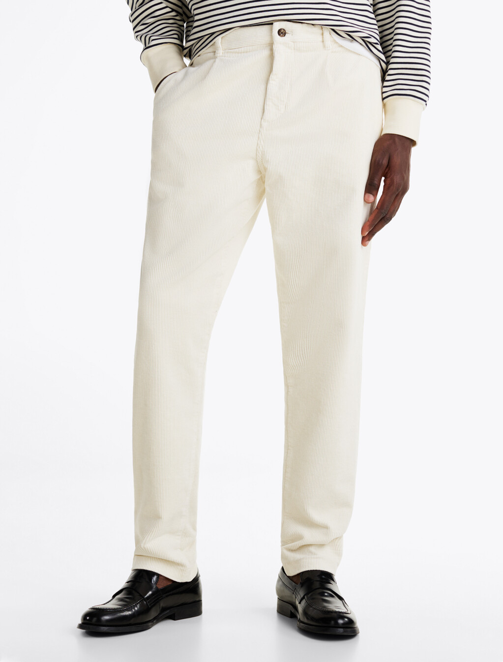 Harlem Stretch Cotton Corduroy Tapered Chinos, Ivory, hi-res