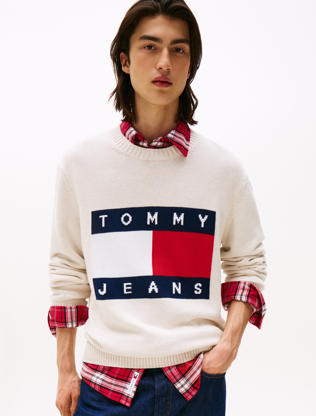 Intarsia Flag Badge Mélange Jumper, Ancient White Htr, hi-res