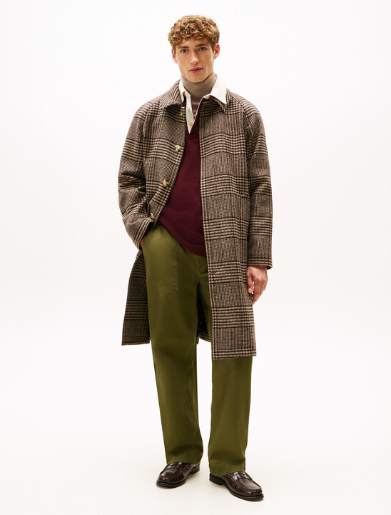 Relaxed Wool Blend Check Coat
