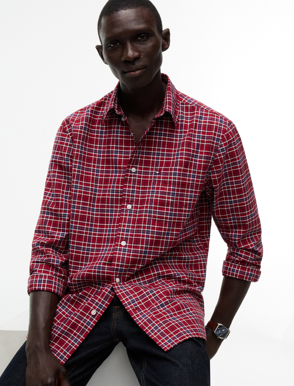 Relaxed Fit Tartan Check Oxford Shirt, Regatta Red / Check, hi-res