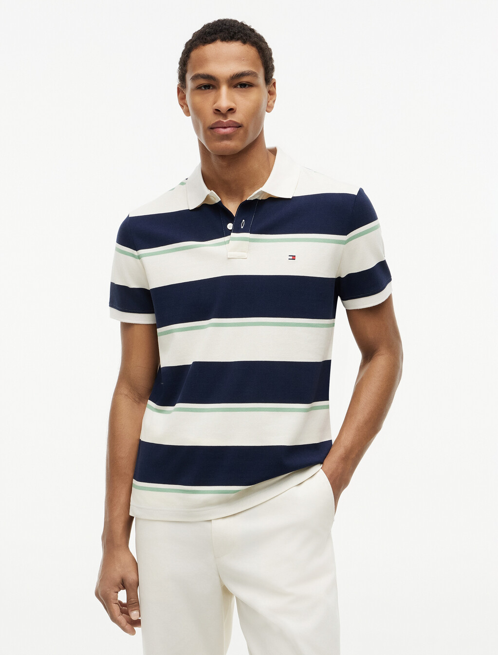 Regular Fit Pique Stripe Polo Shirt, Carbon Navy / Multi, hi-res