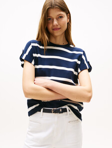 Roll Tab Sleeve T-Shirt, Dark Night Navy/Ivory Silk Stp, hi-res