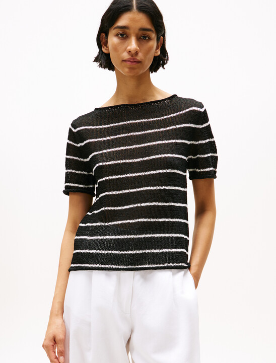 Textured Rayon Boat Neck Sweater