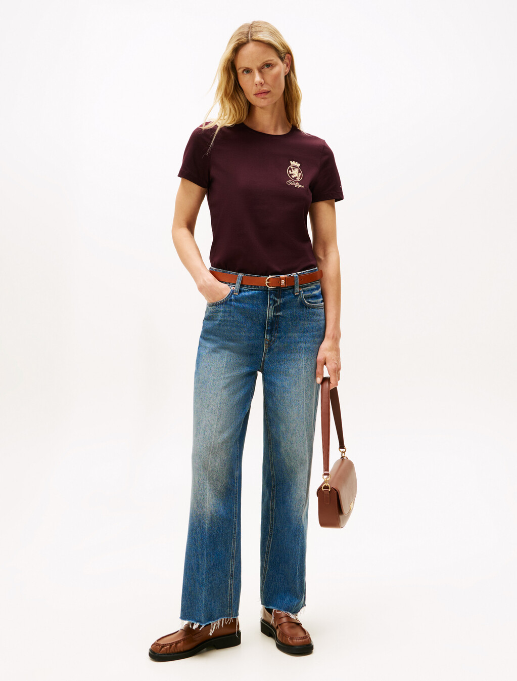 TH Crest Embroidery Crew Neck T-Shirt, Deep Burgundy, hi-res