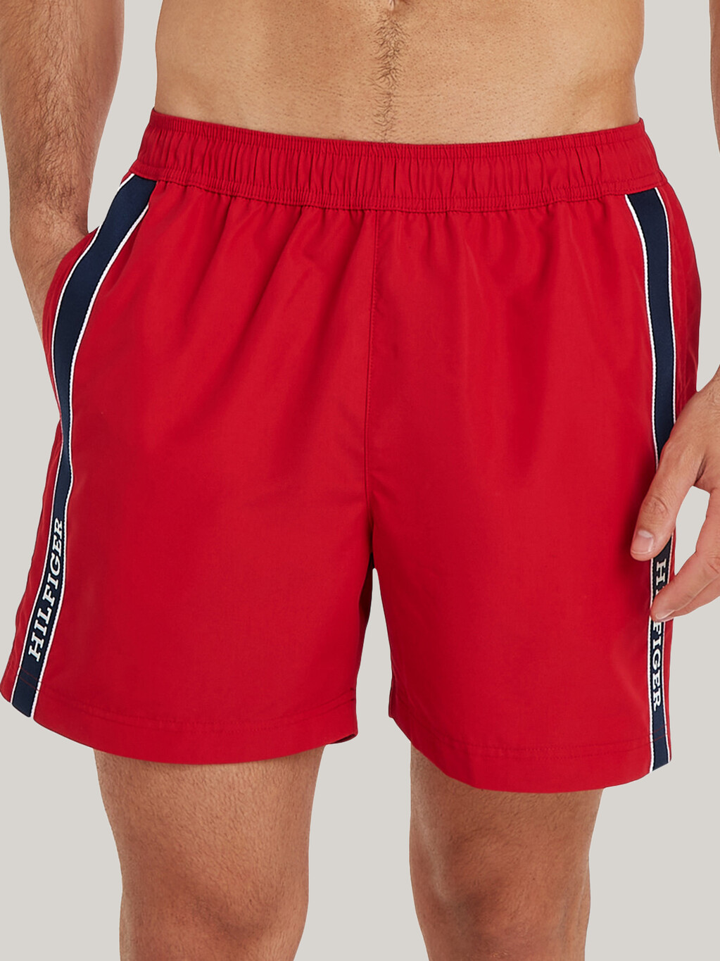 Medium Drawstring Swim Trunks, Primary Red, hi-res