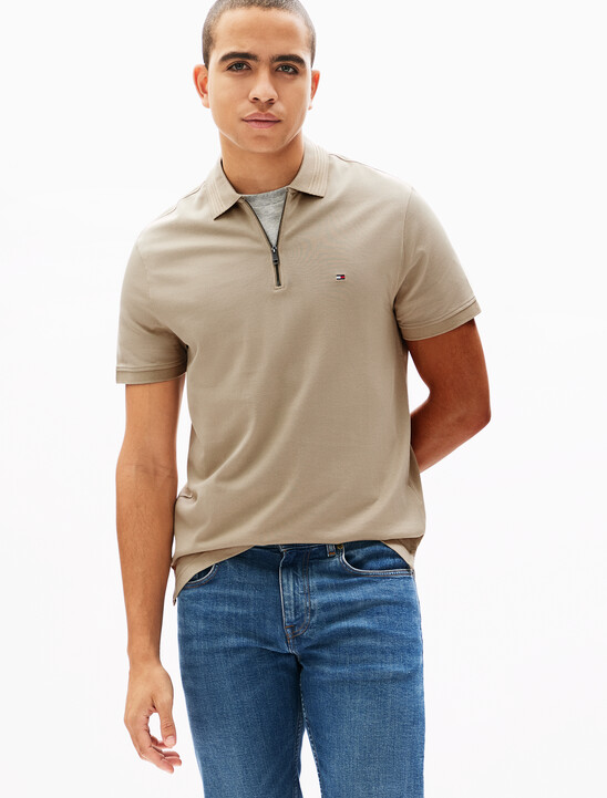 Mercerized Pique Zip Up Polo