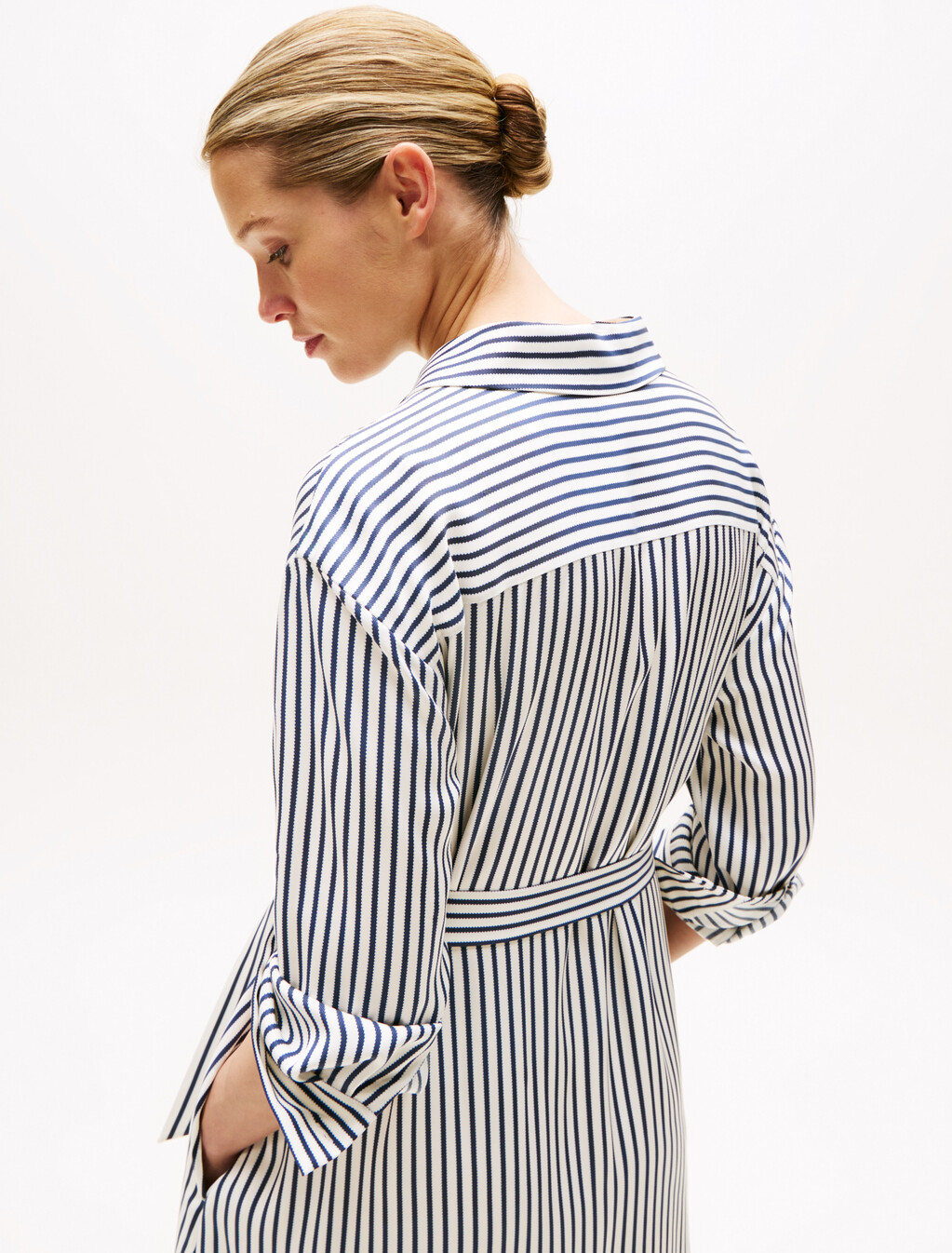 Asia Fit Twill Midi Shirt Dress, Textured Stp/ Dark Night Navy, hi-res
