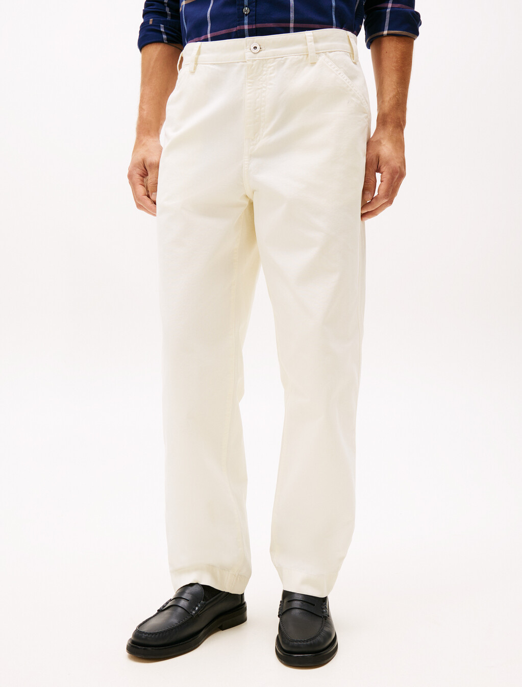 Straight Washed Canvas Carpenter Trousers, Ivory Silk, hi-res