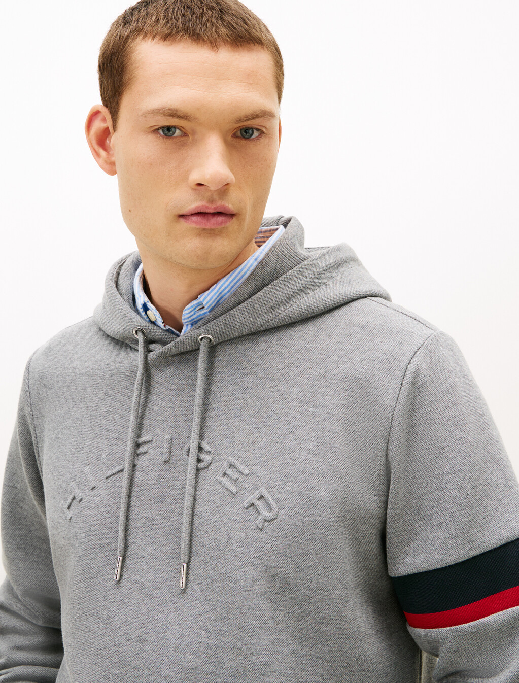 Stripe Panel Insert Hoodie, Medium Grey Heather, hi-res