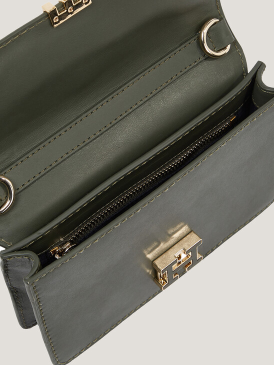 Small Push Lock Leather Crossover Bag