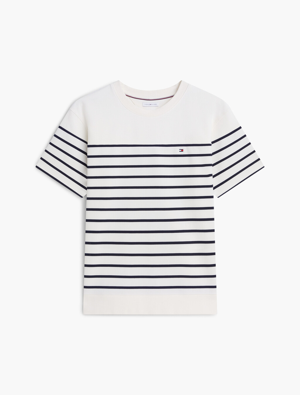 Jacquard Stripe Relaxed Crew Neck T-Shirt, Ivory Petal / Desert Sky, hi-res