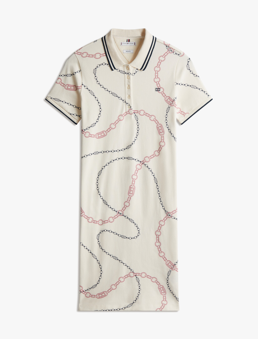 Asia Fit Chain Print Polo Dress, Flag Chain Wave/ Rwb Calico, hi-res