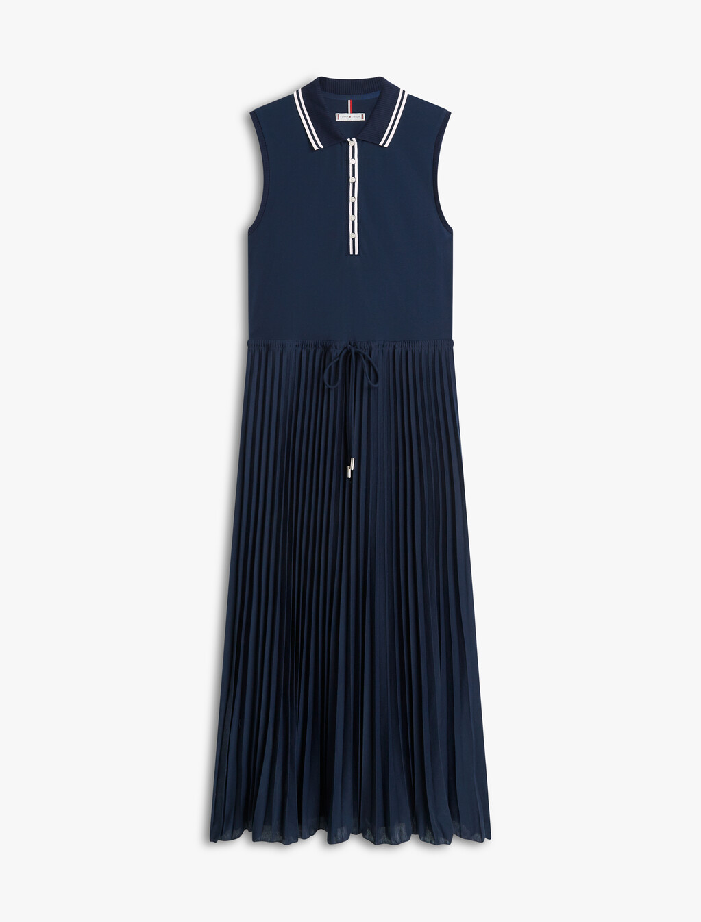 1985 Pleated Sleeveless Midi Polo Dress, Dark Night Navy, hi-res