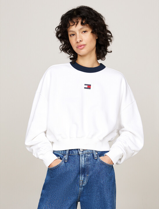 Oversized Cropped Contrast Neckline Sweatshirt